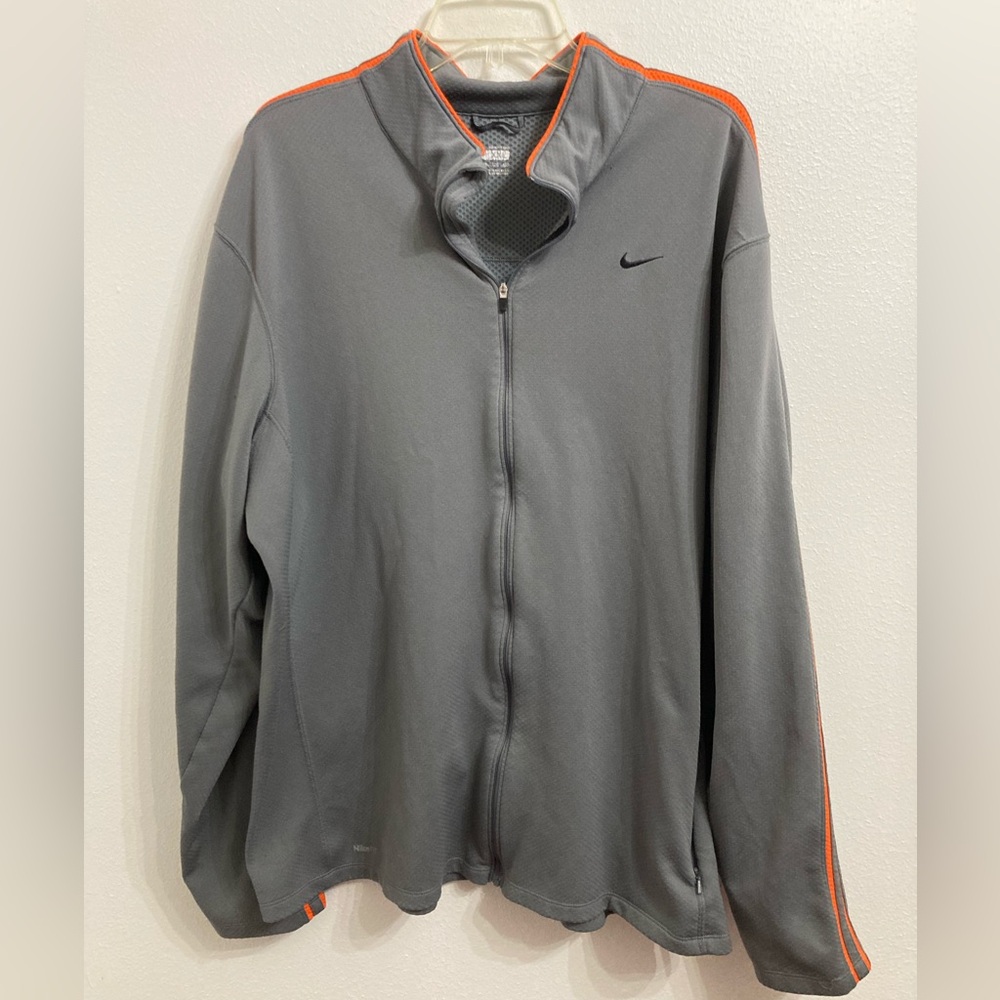 GUC Nike Dri-Fit Gray with Orange Stripes Lightweight Jacket *Flawed• Size XXL - Picture 2 of 9
